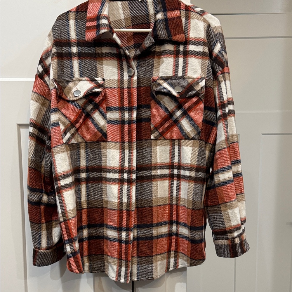 Plaid Shacket Jacket in Rust, Cream & Brown